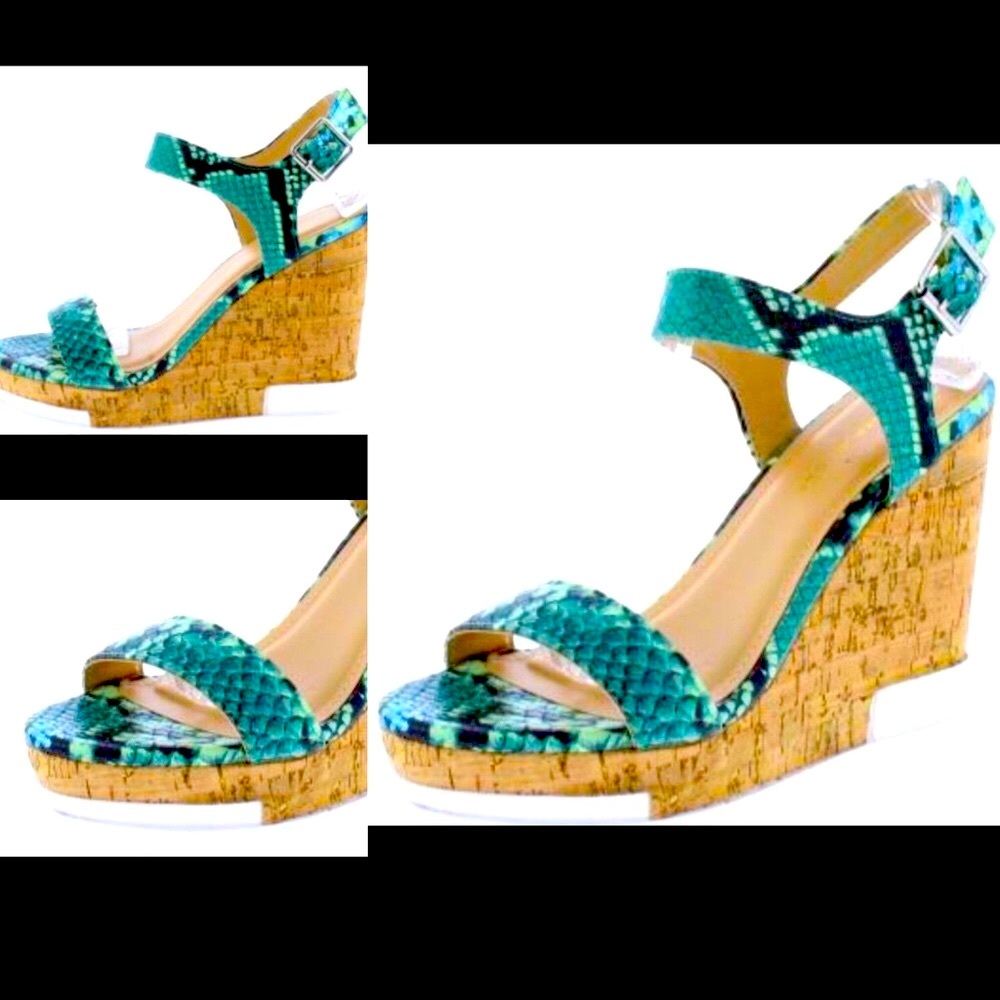 2 for $22!! SALE🔥Bullock Snake Open Toe Platform Cork Wedges